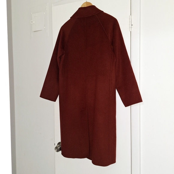 Oversized Rich Brown Long Cashmere Blend Coat Sz S - Picture 4 of 7